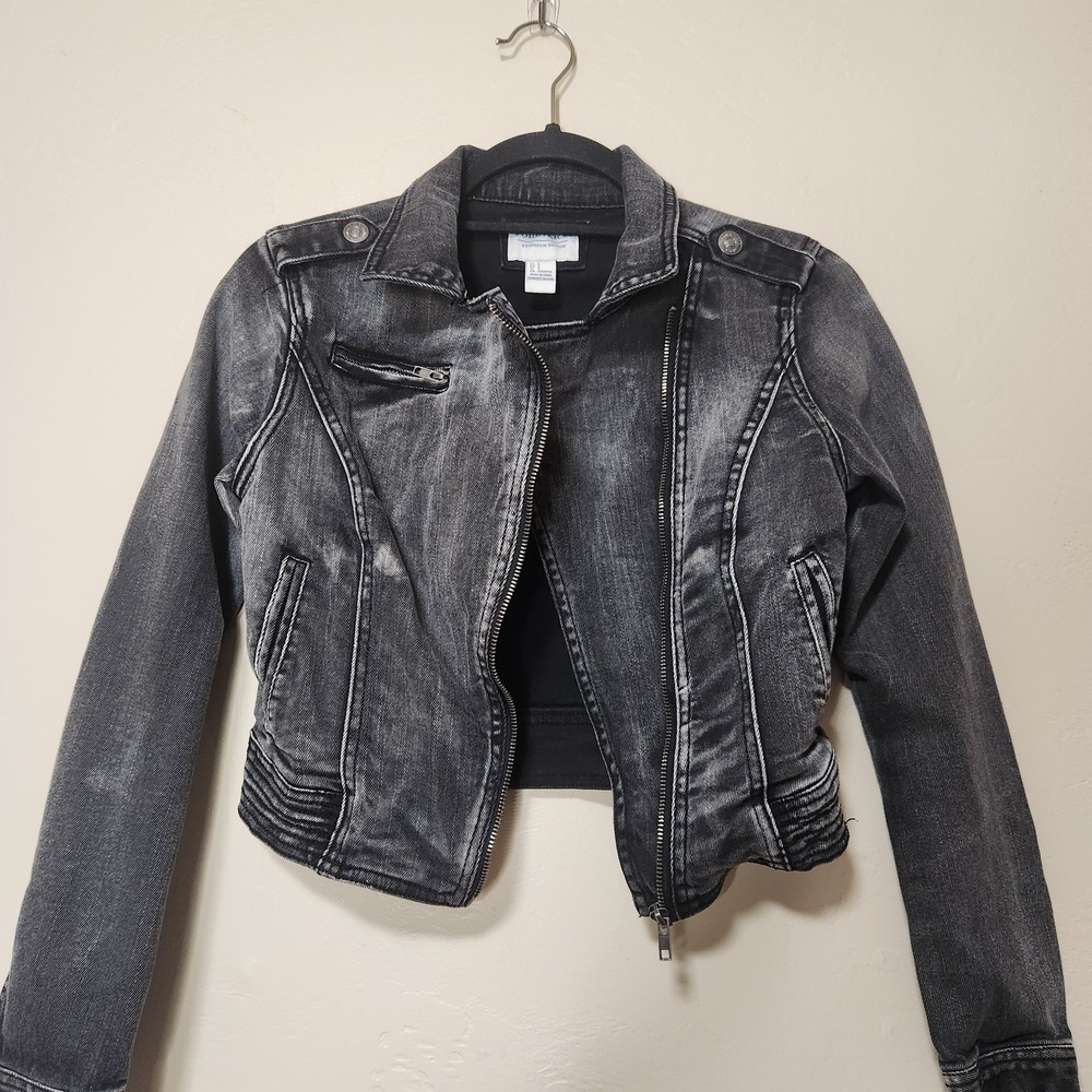 Forever 21 Jean Moto Jacket Black Denim Womens Size Small - Picture 2 of 6
